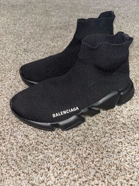 Balenciaga Black Knit Sock Sneakers with White Logo